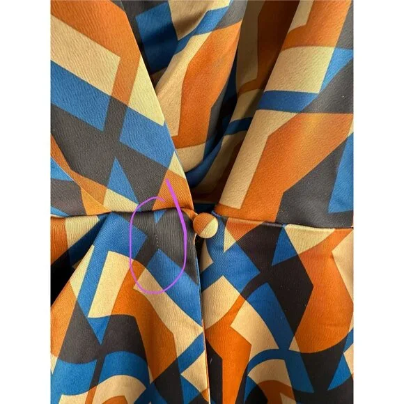 Banana Republic Blue and Orange Geometric Print Satin Wrap Dress - Picture 12 of 12